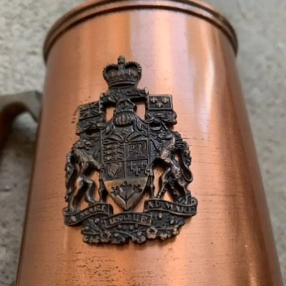 Vintage Copper Beer Stein With Canadian Nationalist Motto Crest